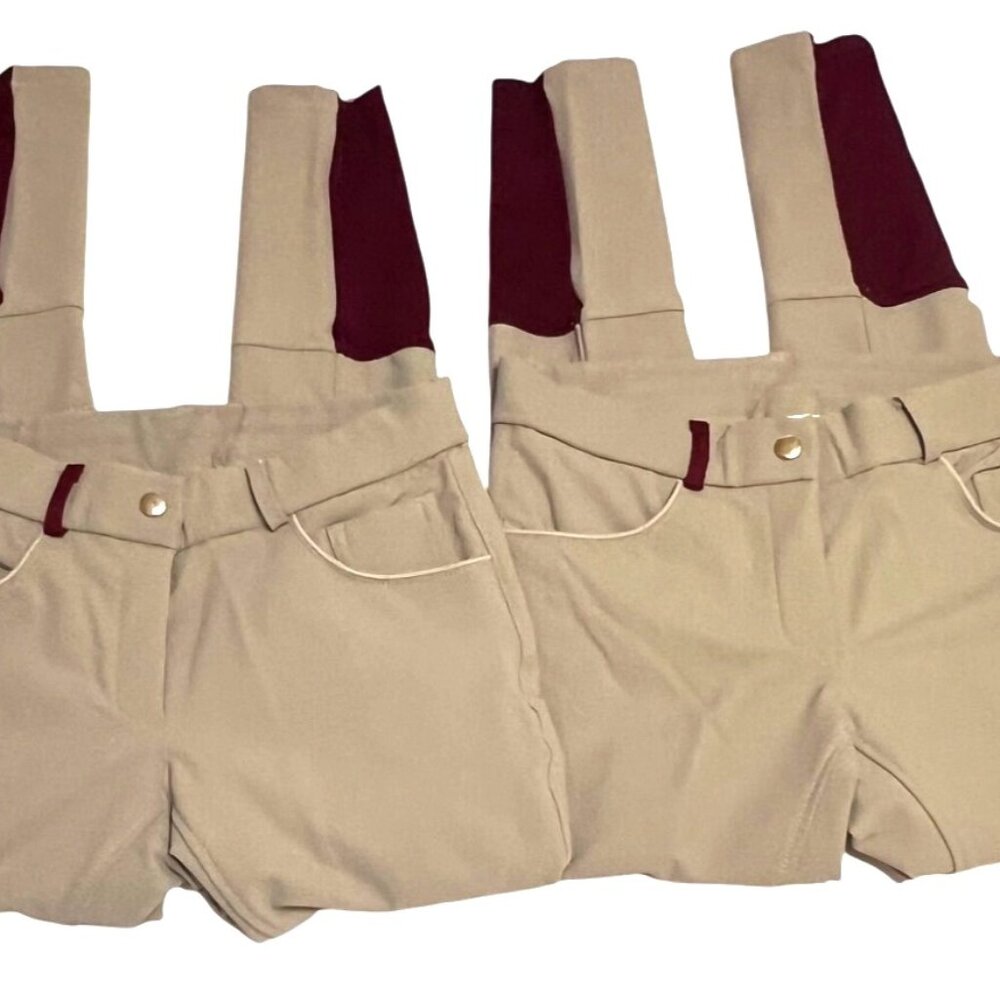 EQUO 2 PAIR Riding Breeches Mid-Rise Stretch Grip Fabric Maroon Trim Size 12